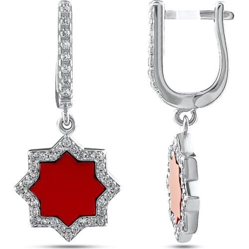 Silver Star Model Drop Earrings Social Red Stone Long Earrings Korean Style Earrings 925 Sterling Silver Fashion Women Ring