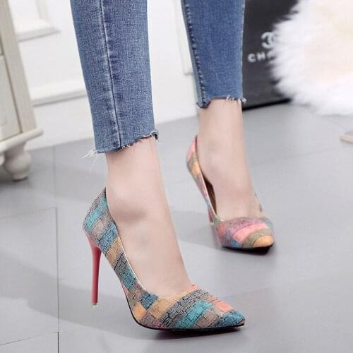Spring And Autumn New Womens Shoes High Heels PU Fashion Print Pointed Sexy High Heels Women Spring And Autumn Shoes B21-19