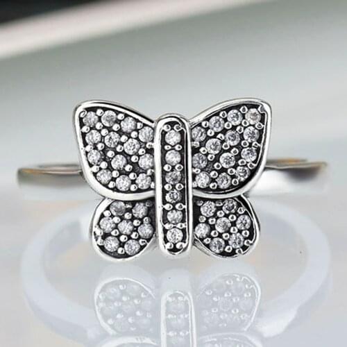 Original Pave Butterfly With Cubic Zirconia Animal Rings For Women 925 Sterling Silver Ring Party Gift Fine Europe Jewelry