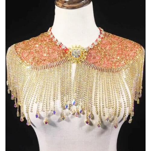 Women body jewelry Big shining necklace Long twinkling Scarf necklace wedding bride necklace