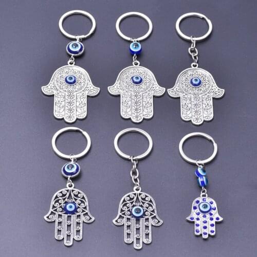 Hollow Fatima Hamsa Hand Keyring Evil EyesTurkey Blue Eyes Pendant Keychain Men Car Gift Decoration Jewelry Accessories