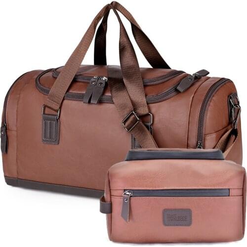 2pcs/set Men Practical Waterproof PU Leather Duffel Bags Luggage Bags + Makeup Toiletry Bags Dropshipping