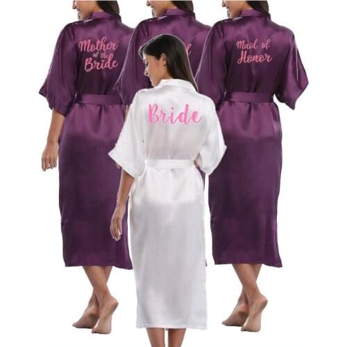 2019 Long Bride Kimono Silk Satin Robe Wedding Robes Bathrobe w/ Lace Ladies Gown Women Plus Size Kimono Bridesmaid Robe