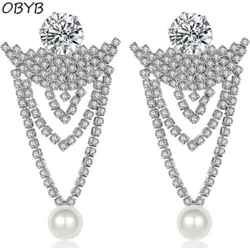 2021 Trendy Vintage White Crystal Zircon Tassel Earrings Round Pearl Earrings for Women Boho Wedding Jewelry Dangle Drop Earring
