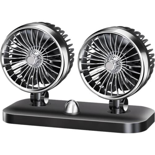 12V/24V Dual Head Auto Fan 2 Speed Powerful Dashboard Cooling Air Circulator Suitable for Vehicles Trucks