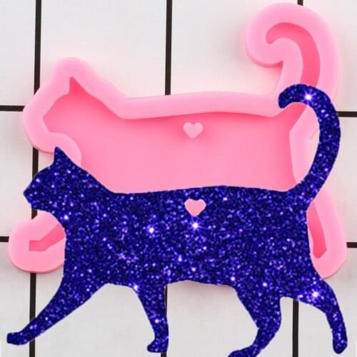 Shiny Glossy Cat Silicone Mold Epoxy Resin Crfat Keychain Moulds Pendant Polymer Clay Mould DIY Handmade Charms Molds