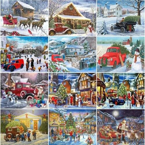 CraftArtGo 5D Diamond Embroidery Christmas scene Full Square Round Rhinestone Mosaic Painting Cross Stitch Flowers Diamond Kit