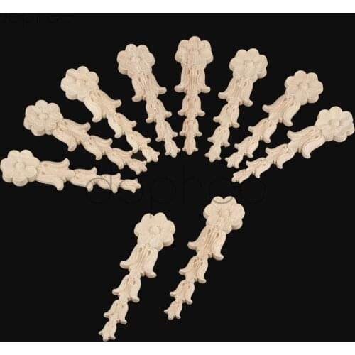 Dophee 10pcs 13*3.5cm European-style Wood Applique Vertical Long Flower Tablet For Furniture Window Door Home Decoration