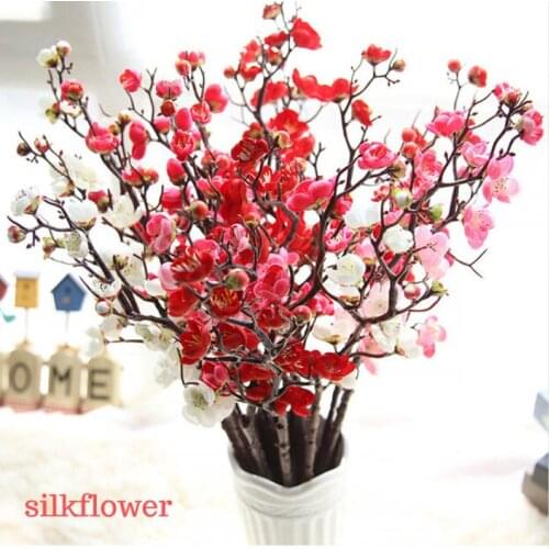 Hot Sale Artificial Silk Fake Flowers Plum Blossom Floral Wedding Bouquet Party Decor Home Garden Coffee Decoration Plum 40p