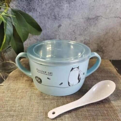 Stainless Steel Insulation Bowl with Lit Baby Bowl Spoon Set Children Tableware Cartoon Printed Children Food Bowl BPA Free Ins