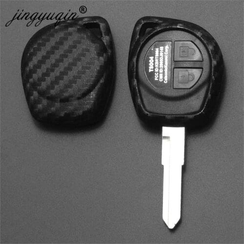 Jingyuqin 10pcs/lot Carbon Silicone Remote Key Case For Suzuki SX4 Swift Vitara Fiber Car Styling Fob Protect Cover