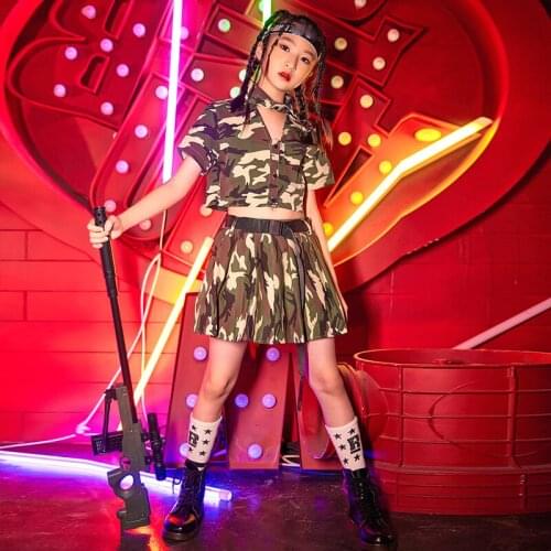 Girls Camouflage Hiphop Suit ChildrenS Casual Military Uniforms Jazz Dance Costumes Performance Hip Hop Rave Clothes DN9833