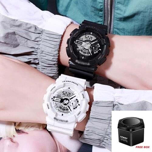 Kemstone Outdoor Sport White Digital Watch Men Women Alarm Clock Waterproof Shock Watches LED Display Watch