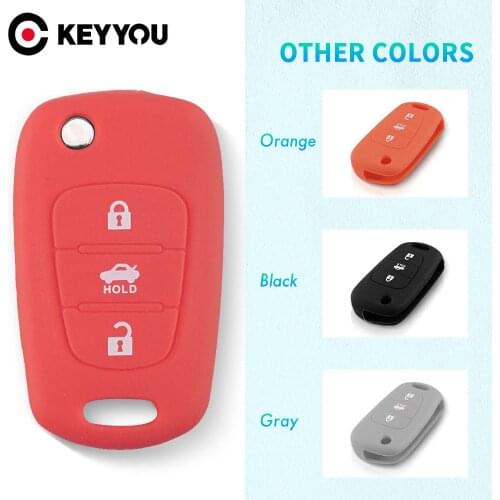 KEYYOU 3 Buttons Silicone Car Key Cover Key Rings For Hyundai I20 I30 IX35 I35 Accent Solaris Verna Elantra VERNA KIA K2 K3