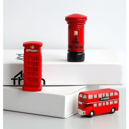Creative Vintage Decorative Home Decoration Ornaments Mini Red Telephone Booth Bus Postbox Resin Crafts Handmade Simulation