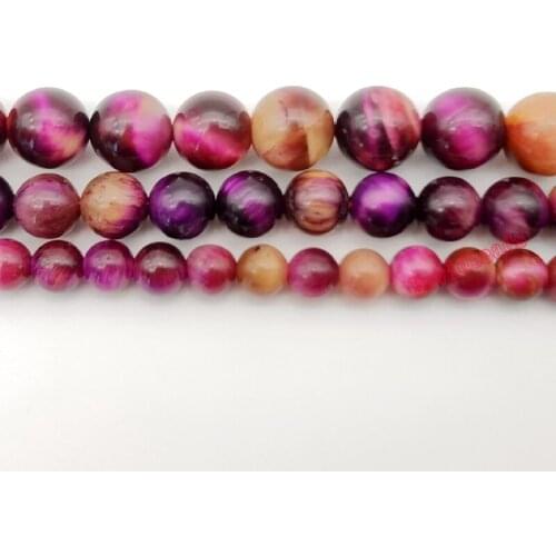 Natural Stone Magenta Purple Multicolor Tiger Eye Round Loose Beads For Jewelry Making 6 8 10mm DIY Bracelet Accessories 15