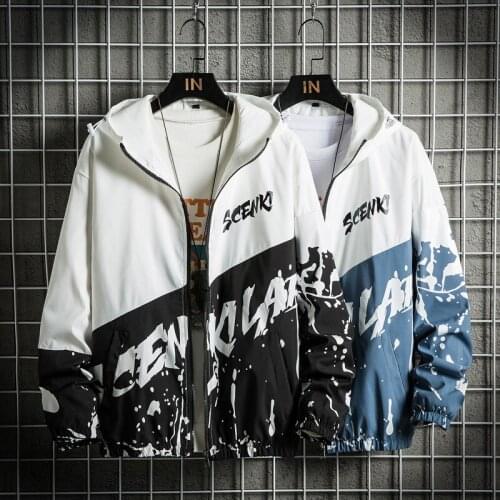 Mens Jacket New Korean Style Trend Stitching Camouflage Hooded Jacket Japanese Fashion Brand Loose Casual Mens Clothing