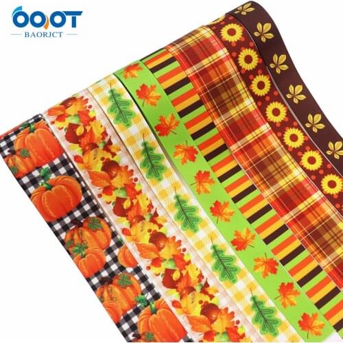 7/8Inch X 5 Yard Gift Four Seasons Wrapping Ribbon Sunflower Pumpkin Maple Leaf Pattern Holiday Decoration Ribbon M-21708-979