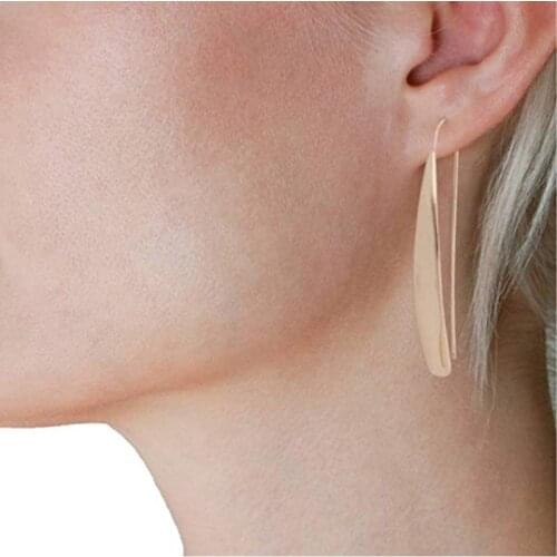 Summer Pandent Earring For Women Chic Curved Flat Bar Dangles - Metallic Long Linear Tear-Drop Polished Earrings