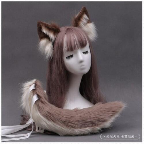 Lolita Cute Simulation Plush Fox & Wolf & Dog Ears Tail Set Handmade Animal Masquerade Performance Cosplay Accessories Props