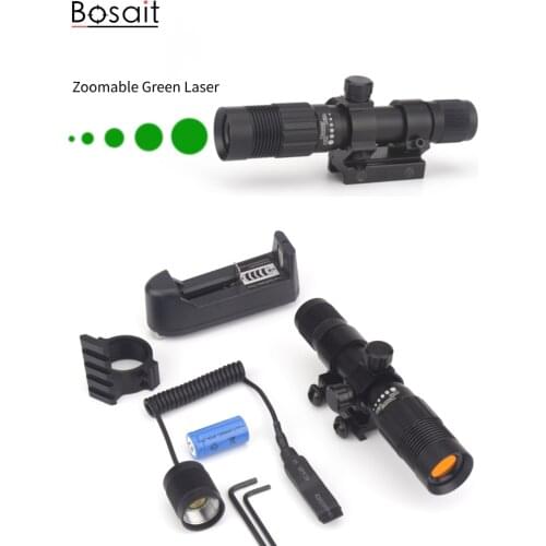 Zoomable Rifle Green Laser Sight Flashlight Gun Weapon Sight Light Hunting Light with Picatinny Rail Mount