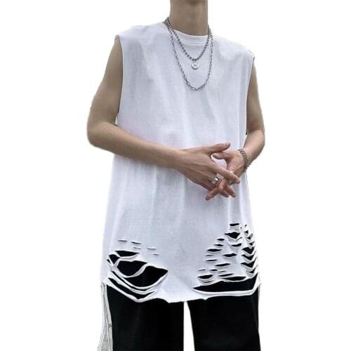 Summer Ripped Mens Tank Top Hole Sleeveless Shirt Men Braces T-Shirt Singlet Cotton Boys Tshirt 2021 Vintage Streetwear