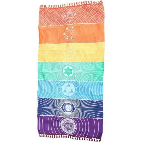 Microfiber Fabric Material Bohemia India Mandala Blanket 7 Chakra Rainbow Stripes Tapestry Beach Towel Yoga Mat Bath Towel