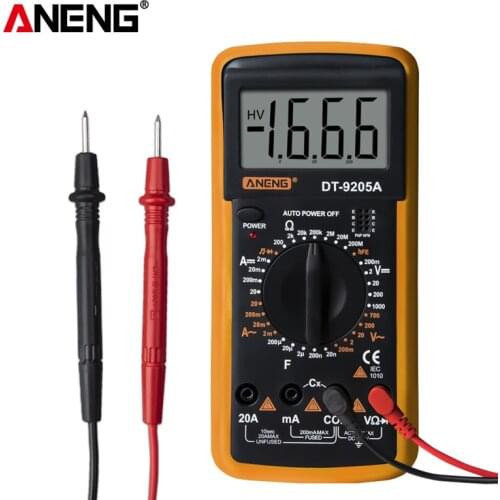 ASCENDAS DT9205A LCD Display Power Multimeter Tester Backlight Transistor Ammeter Ohmmeter Resistance Capacitance Meter ANENG