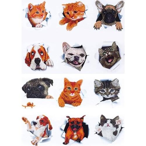 5D DIY Full Drill Round Diamond Painting Puzzle Children Sticker Cartoon Dog/Cat Serial Diamond Paintings Paint Kits sticker