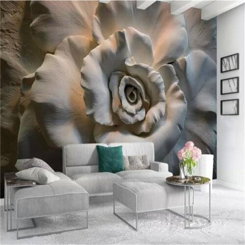 Custom Mural Wallpaper 3D Stone Carving Rose Flower TV Sofa Background Wall Painting