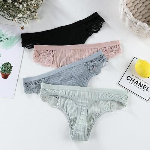 Lingerie Underwear Low Waist Women Sexy G String Thong Sexy Lace Hollow Perspective Transparent Panties Solid Color Underpants