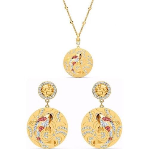 High Quality SWA 2020 New Shine Fish Series Good Luck Koi Shaped Coin Pendant Necklaces Earrings Set Best Girlfriend Gift