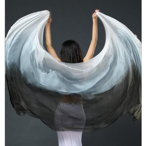 Wholsale Cheap Real Silk Veils 250*114cm Belly Dancer Competition Props Bellydance Costume Accessory Gradient Free Shipping