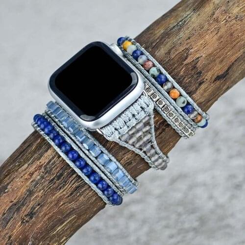 Wholesale Drop shipping Natural Stones Lapis Charm 5 Strands Wrap Watch Band Handmade Boho Apple Strap Wholesale