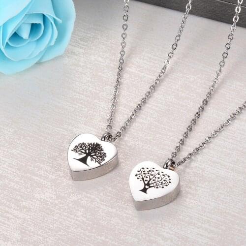 Free Engraved Stainless Steel Tree of Life Cremation Urn Pendant Necklace For Ashes Holde Keepsake Urns For Pet/Human Jewelry