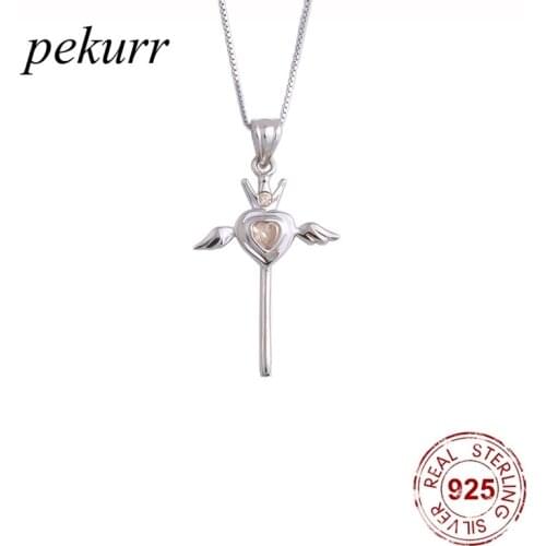 Pekurr 925 Sterling Silver Crown Heart Angel Wing Scepter Necklaces For Women Cross Pendants Party Fashion Jewelry Accessories