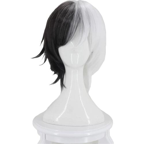 Anime Bungo Stray Dogs Kyuusaku Yumeno Cosplay Wig Half Black and White Short Fake Hair Danganronpa Monokuma Cosplay Wigs