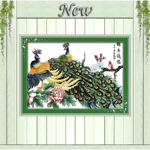 Peony and peacock home decor painting counted print on canvas DMC 14CT 11CT Chinese Cross Stitch Needlework Sets Embroidery kits
