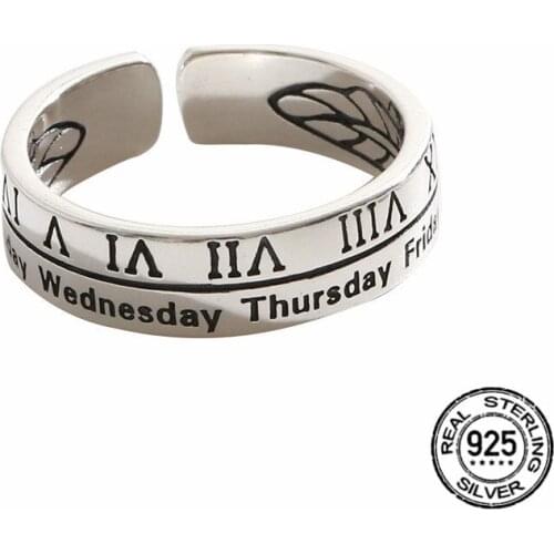 S925 Silver English Alphabet Roman Number Rings For Women Simple Korean Fashion New Trendy Hot Lady Student Jewelry Gift INEFFA