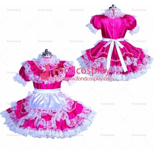 French Sissy maid Satin lockable dress Uniform cosplay costume Tailor-made[G3928]