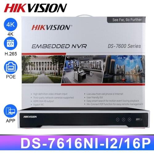 Original Hikvision NVR Network Video Recorder DS-7616NI-I2/16P 16CH 16 Channel 16 POE NVR 12MP Cameras 4K resolution ports