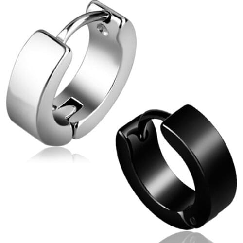 Chic Cool Stainless Steel Hoop Piercing Round Couples Earring Ear Stud men jewelry Punk Stainless steel ear clip