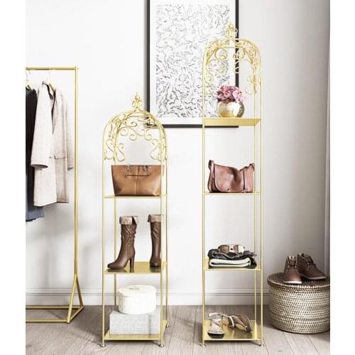 Nordic iron golden birdcage storage rack bag storage display rack landing bedroom living room window shop multi storey