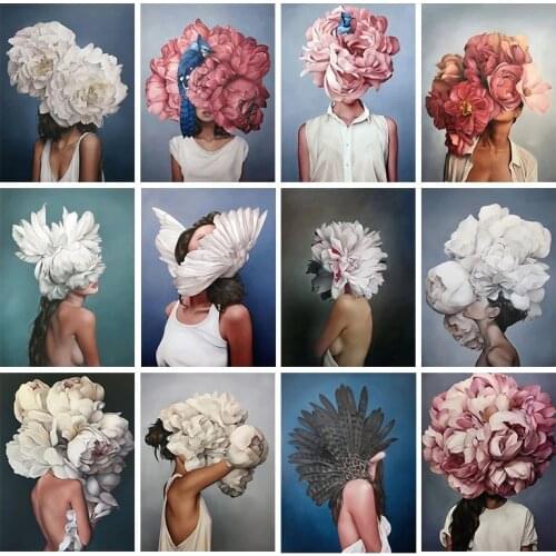 Modern Figure Lady Head Flower Picture Home Decor Nordic Canvas Painting Wall Art Posters and Prints Decor for Bedroom Dorm Room