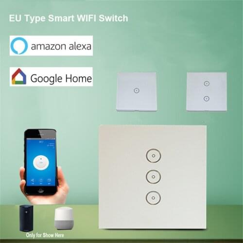 EU Standard 10A/Gang Smart WIFI Switch 1/2/3 Gang Touch Panel, Wireless Remote Wifi Light Switch, Works With Alexa Google Home