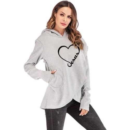 Women Hoodies Autumn Winter 2021 New Love Heart Jesus Faith Print Long Sleeve Warm Hoodies Female Oversized Sweatshirt Hooded