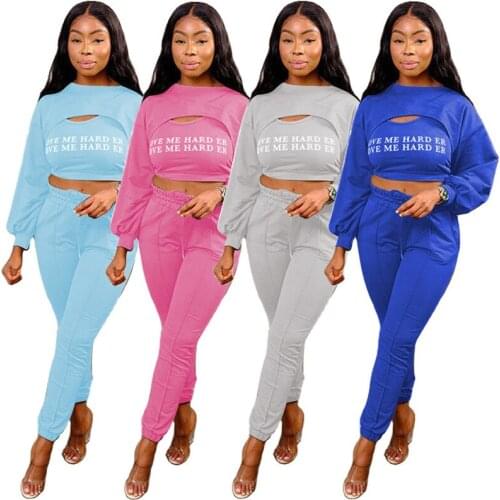 Fashion Casual Letter Print 3 Piece Set Women Three Piece Long Sleeve Cloak & Tank Top Crop Top & Pencil Pants Long Sets Outfits