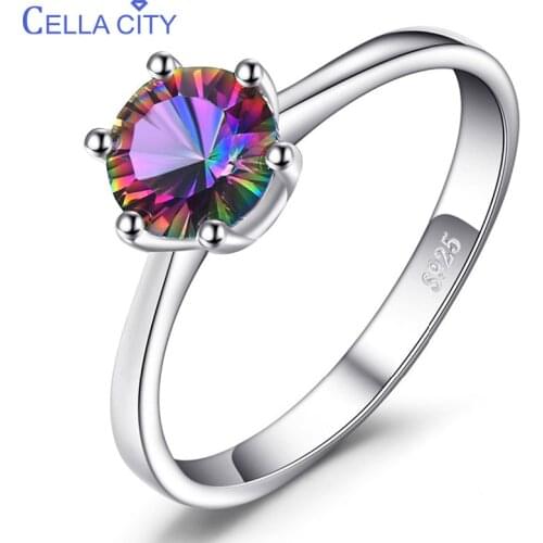 Cellacity Genuine Rainbow Mystic Topaz Ring 925 Sterling Silver Rings for Women Engagement Ring Silver 925 Gemstones Jewelry