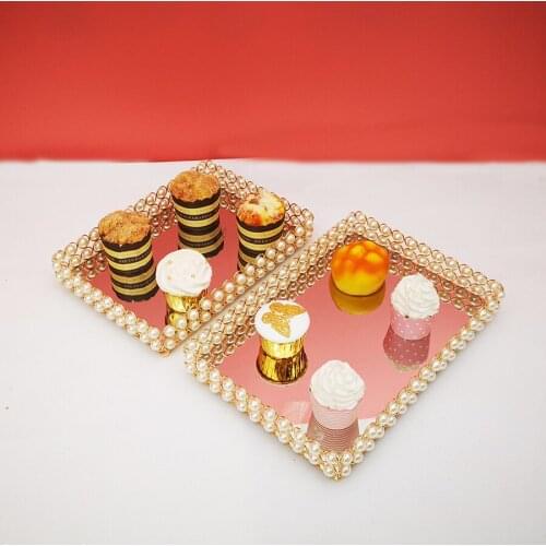 10Pcs gold Pearl Cake Stand Square Tray Mirror Cake Decoration
