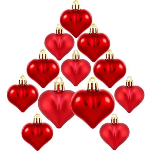 12pcs Heart Shape Ball Bauble Pendant Christmas Valentines day Love Heart Tree Decoration Accessory